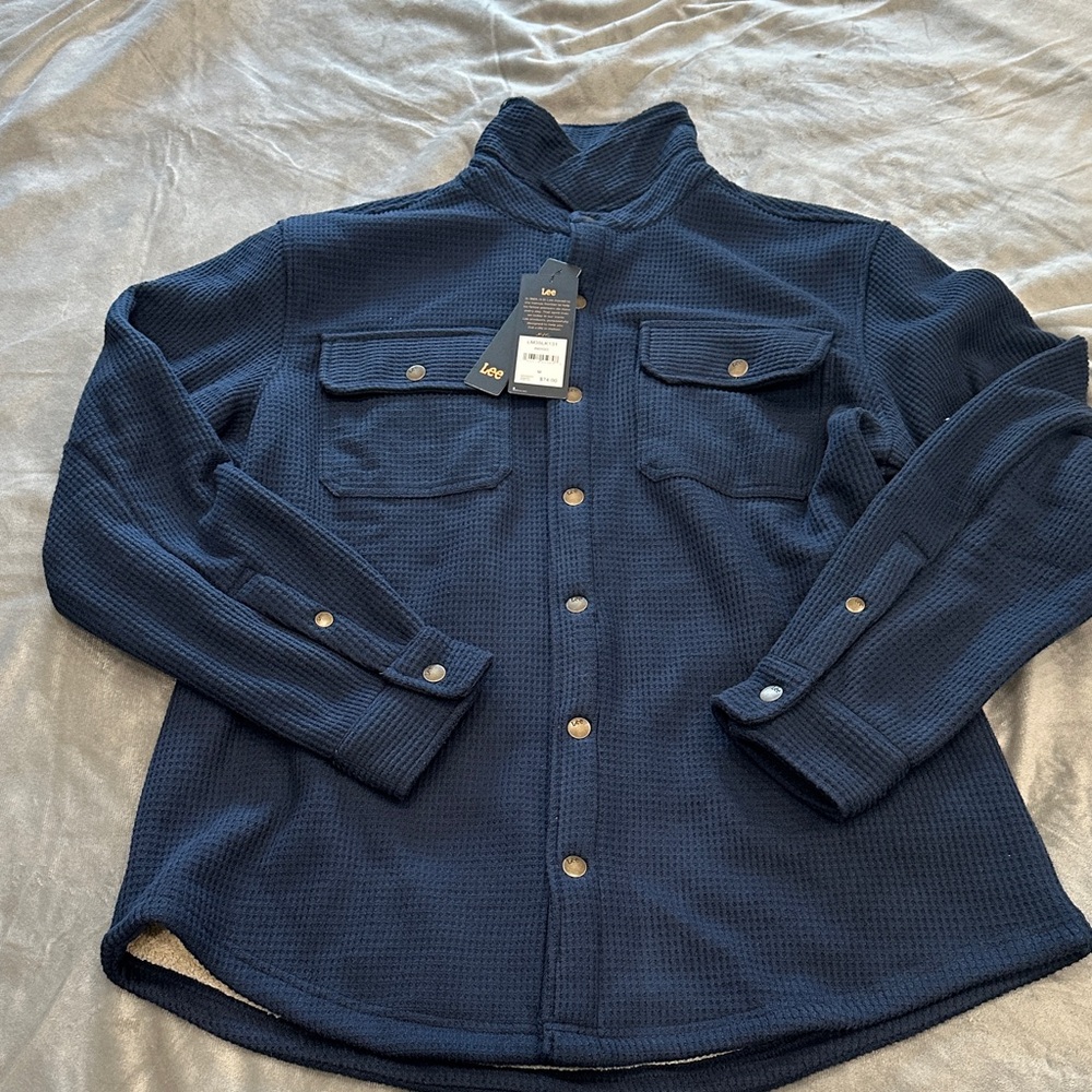 Lee Shirt Jacket Snap Front Fleece Sherpa Lining Indigo Blue Mens M $74